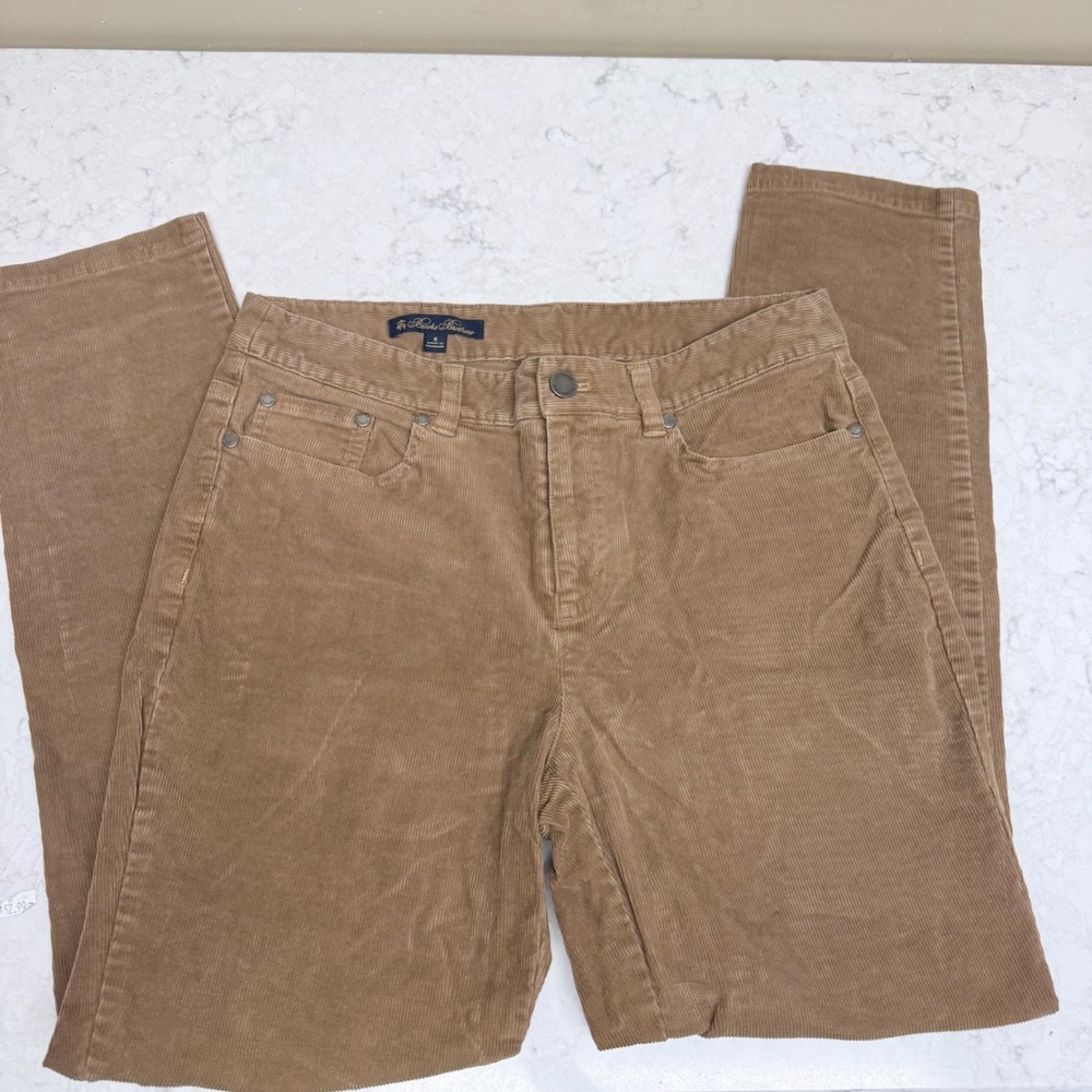 Brooks Brothers Women Camel Tan Corduroy Straight Leg Pants Size 8 Mid Rise